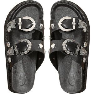 Vittorio Ventura studded black leather flat sandals size 41 size 10.5